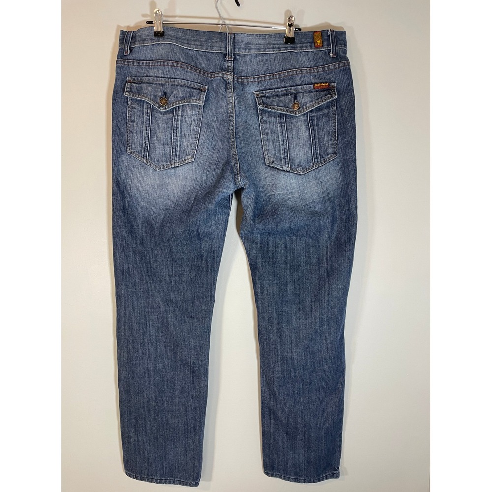 7 For All Mankind Men Slouchy Jeans Med Wash Blue 40x31 Tab Pockets Button Fly